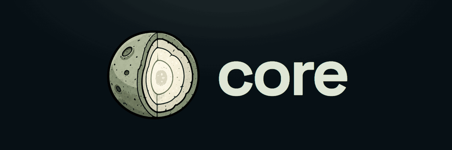 Core mark and wordmark, set as an X banner